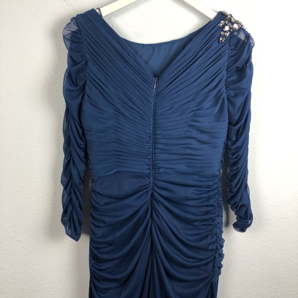 Adrianna Papell blue quarter sleeve ruched gown - Picture 7 of 8